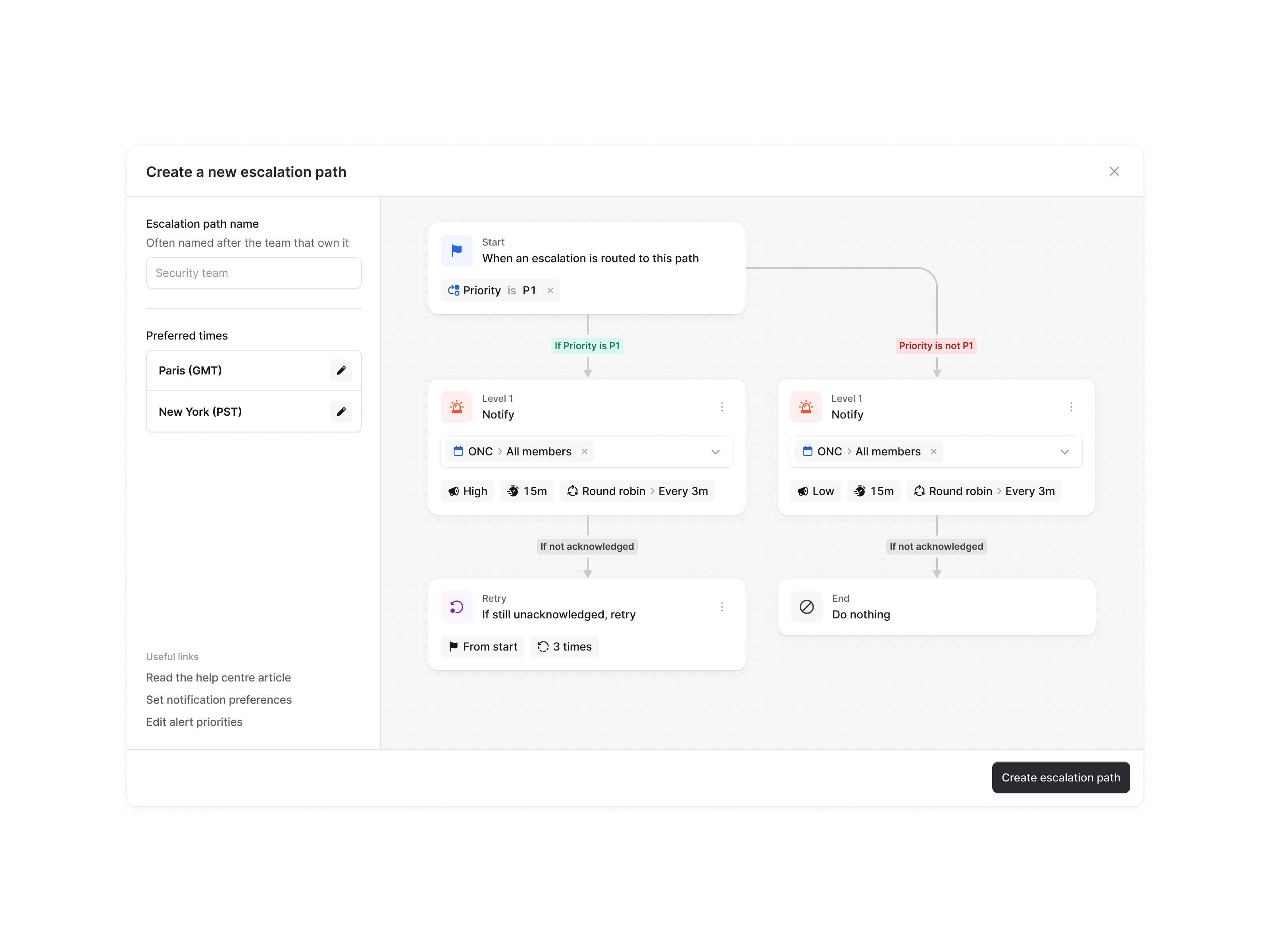 on-call-escalation-paths.png: The new on-call interface showing schedules and alert routing