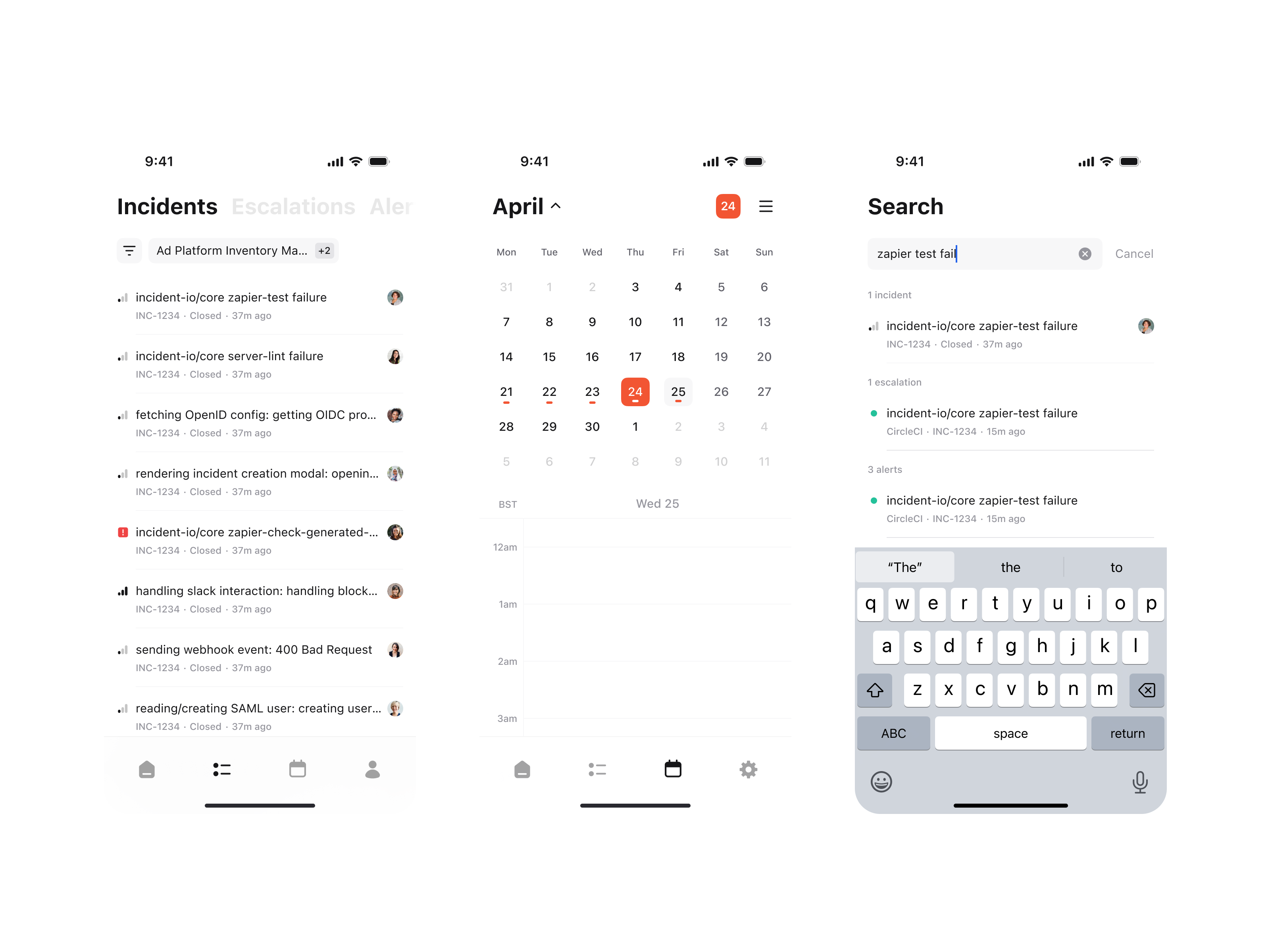 on-call-more-screens-light.png: Some more screens from the on-call app
