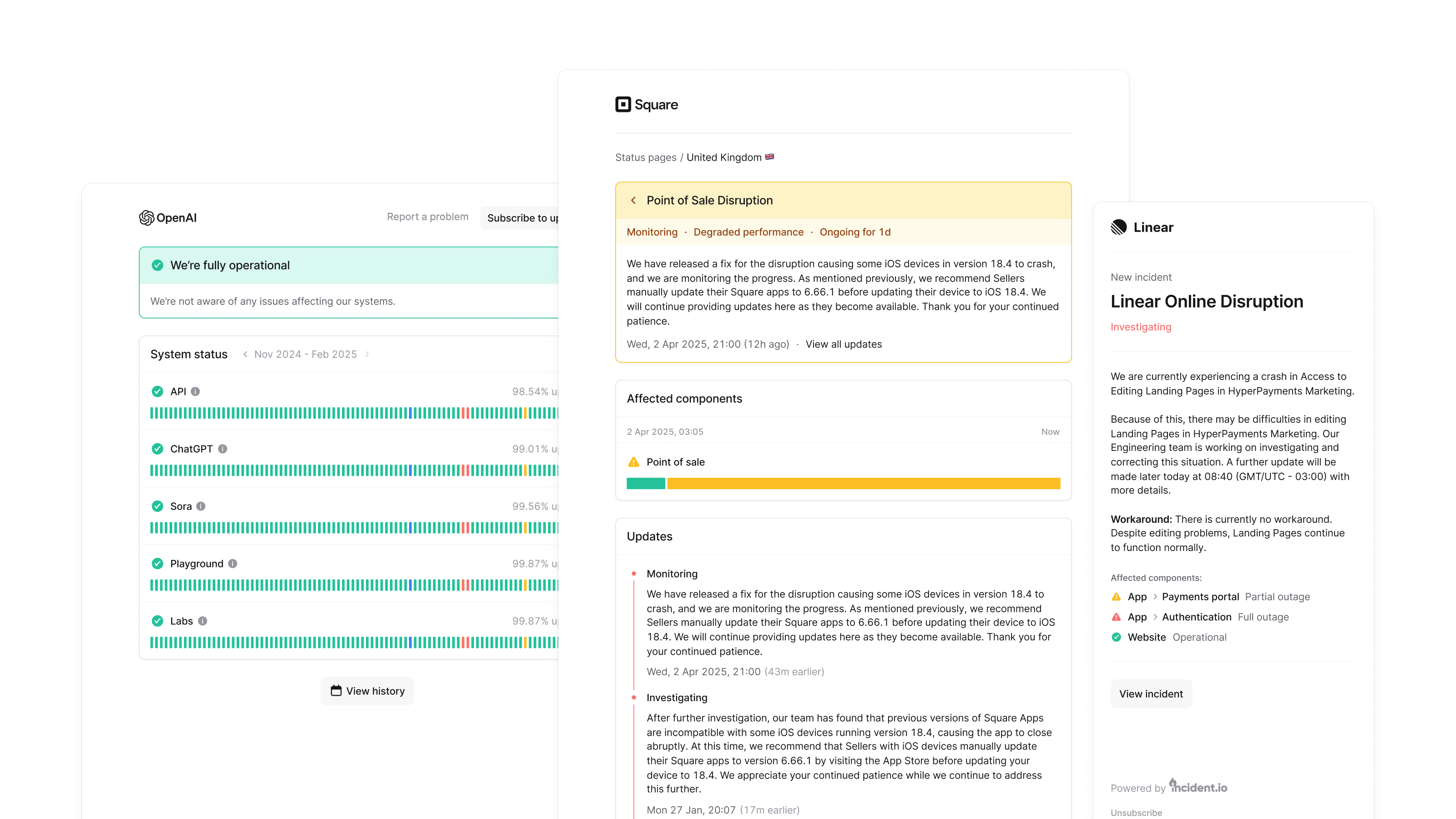 status-pages-after.png: Status Pages after: cleaner, brighter visuals and aligned with our design system