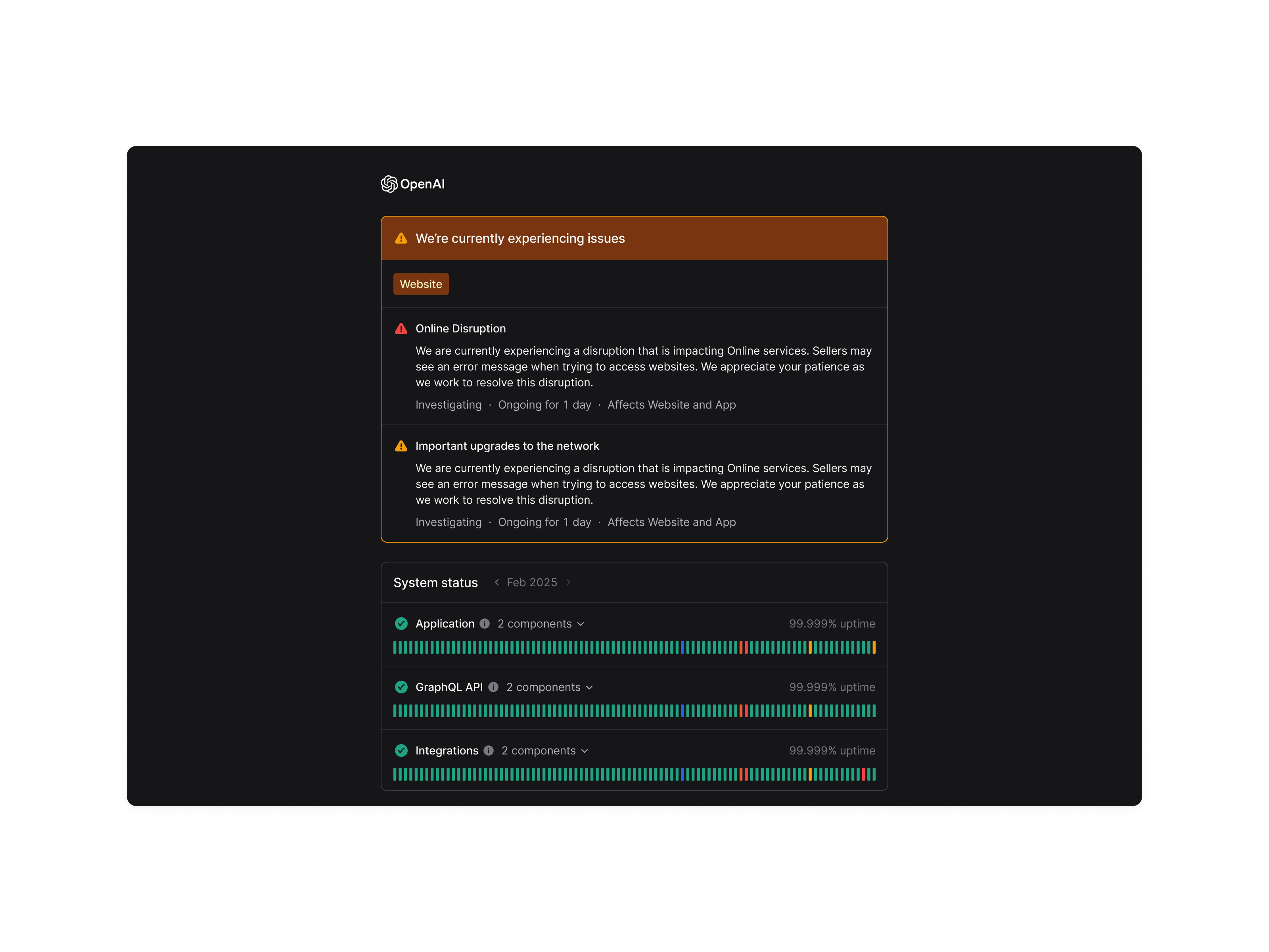 status-pages-issues-light.png: Active issue scren