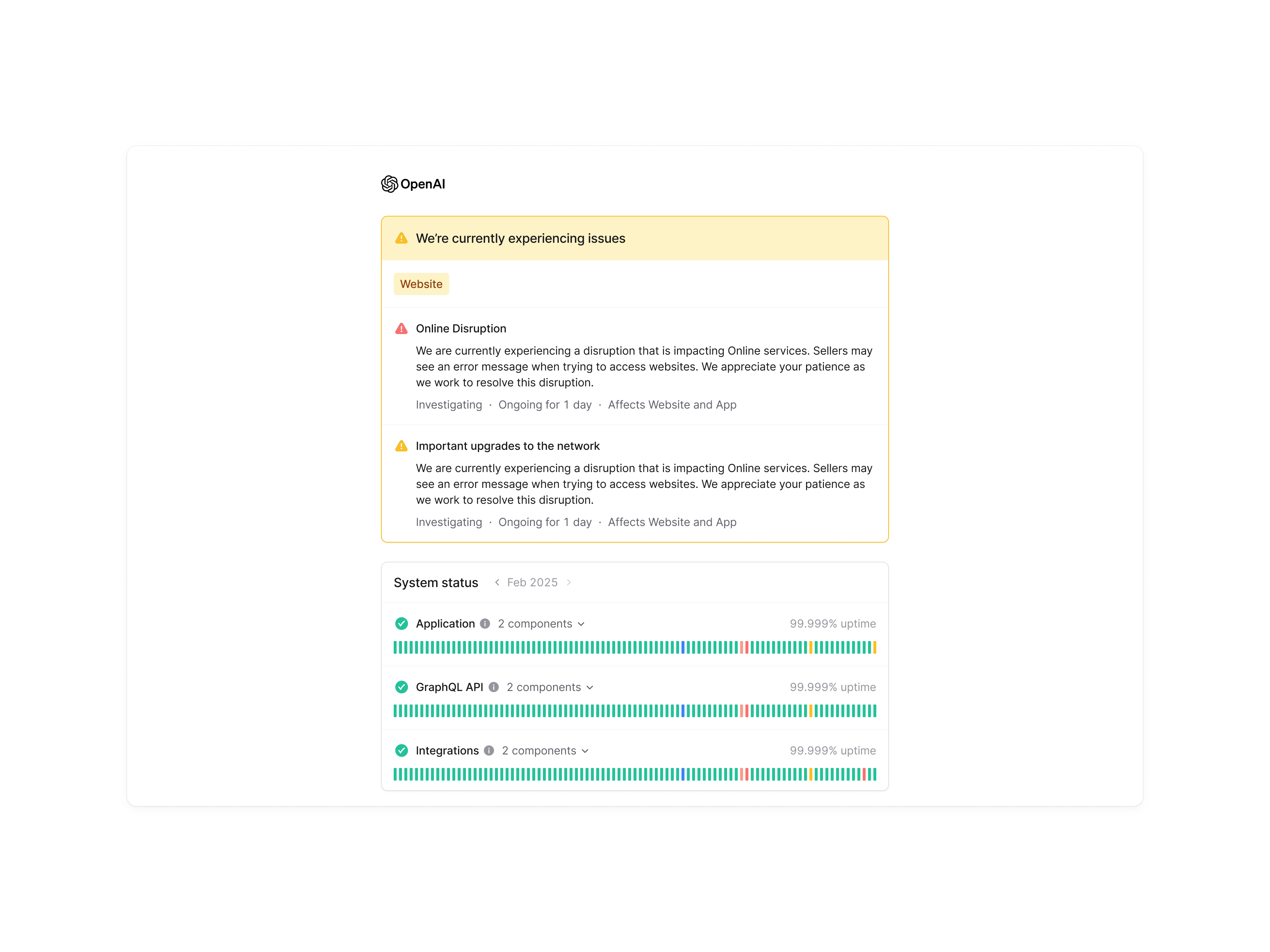 status-pages-issues-light.png: Active issue scren